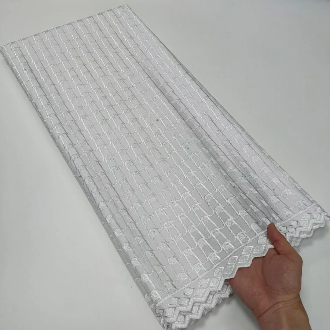 

High Quality 100% Dry Cotton Swiss Voile Lace African Polished Stones Lace Fabric Dubai Style For Nigerian Garment Sewing