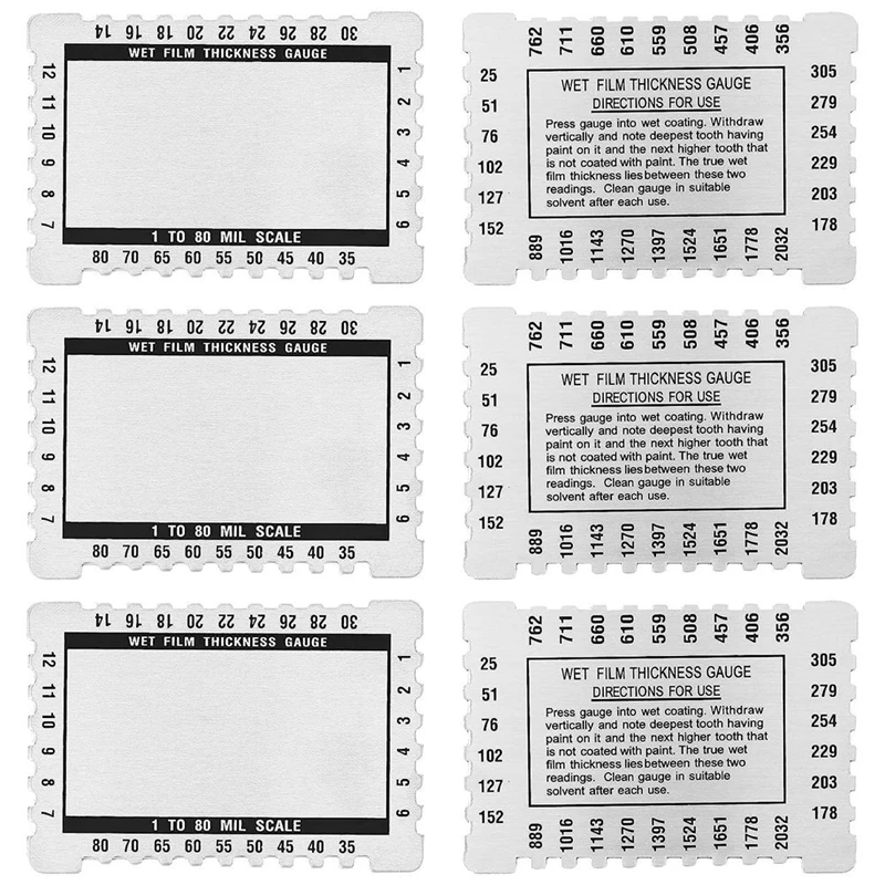 

6 Pieces Dual Scale Wet Film Thickness Gauge Comb Rectangular Wet Film Thickness Comb 1-80 Mil Scale For Resins Paints