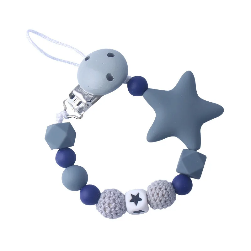 

Baby Infant Toddler Dummy Safety Pacifier Cute Star Silicone Soother Nipple Clip Chain Holder Strap Baby Chew Toy Baby Teether