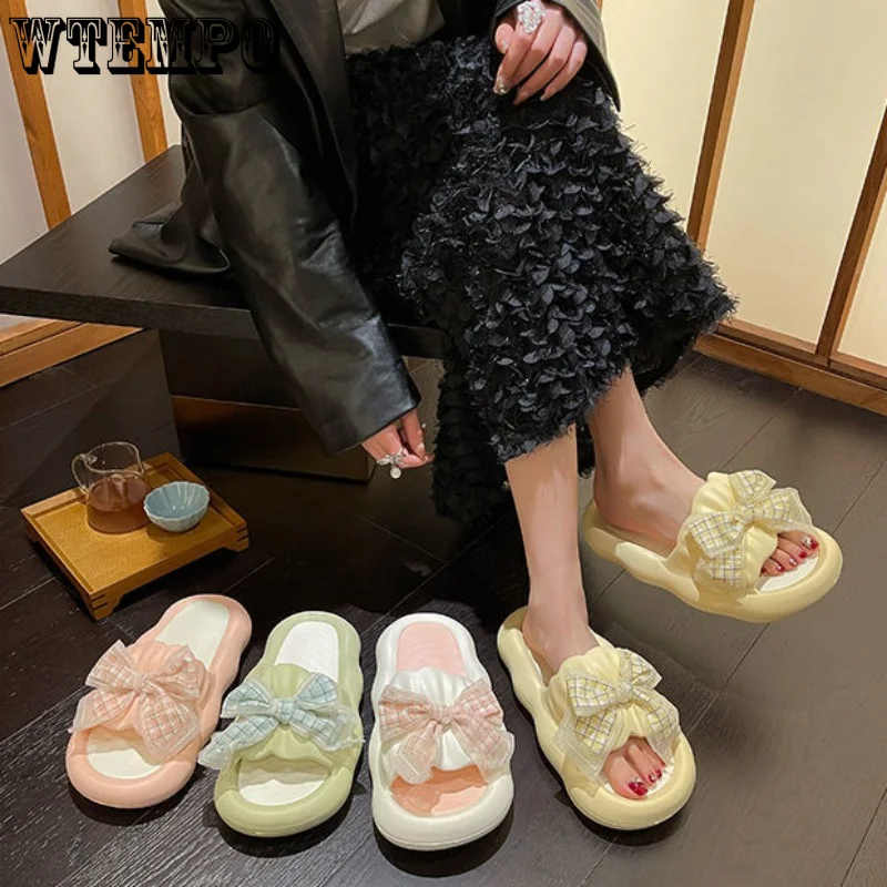WTEMPO Summer Thick Bow Tie Slippers Fashion Women Indoor Home Sandals Bathroom Slides Non-slip Soft House Slippers Dropshipping