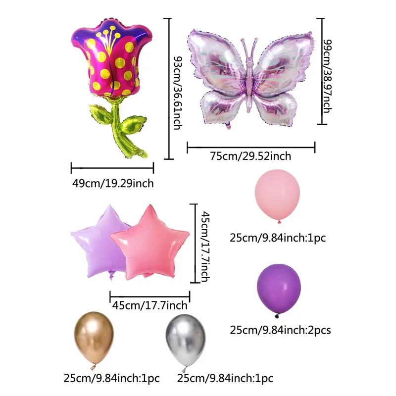 9 шт. цветы розовая бабочка
