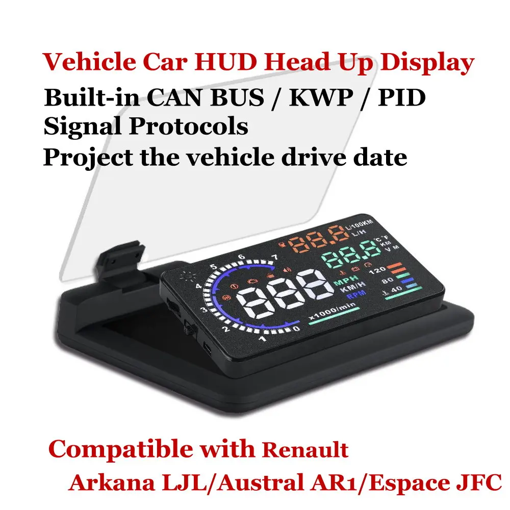 Фото Автомобильный проекционный дисплей (HUD) на лобовое стекло с LED-подсветкой для Renault Arkana LJL 2020-2026, Austral AR1 2022-2026, Espace JFC 2023-2026 №5