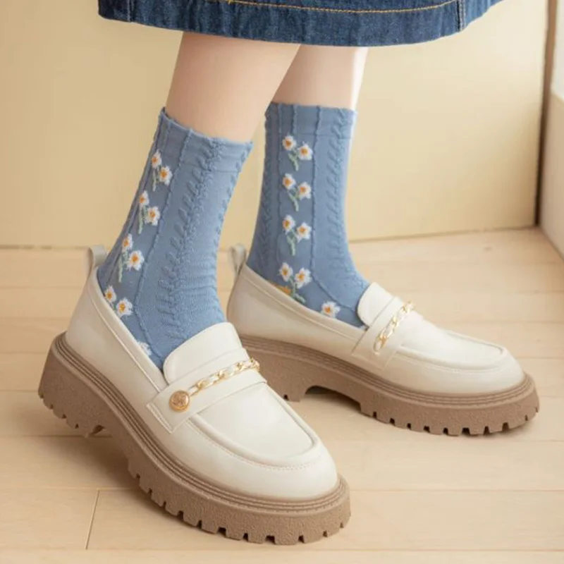 10Pair Cute Print Cotton Socks Women Fashion Harajuku Streetwear Long Socks Autumn Winter Cycling Leg Warmers Korean Calze Donna