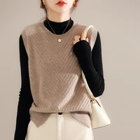 2022 early spring new pure wool round neck knitted vest womens vest loose pullover outer wear all match sweater cashmere top