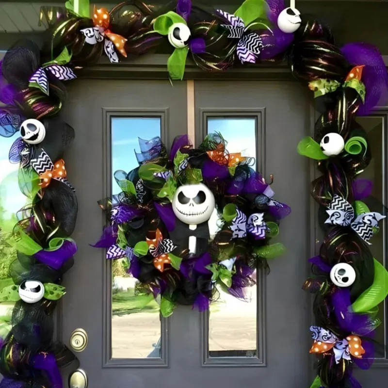 

Венок на Хэллоуин в виде тыквы, короля Джека, 40 см, искусственная подвеска на переднюю дверь, страшное украшение, атмосфера, кукла, подвесное кольцо