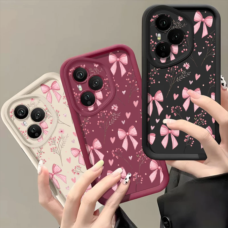 Фото Мягкий чехол из ТПУ для телефона Honor 400 Pro 200 Pro X8c X9c Smart X6b X6c X6a Magic7 Lite с розовым бантом и силиконовым защитным чехлом №3