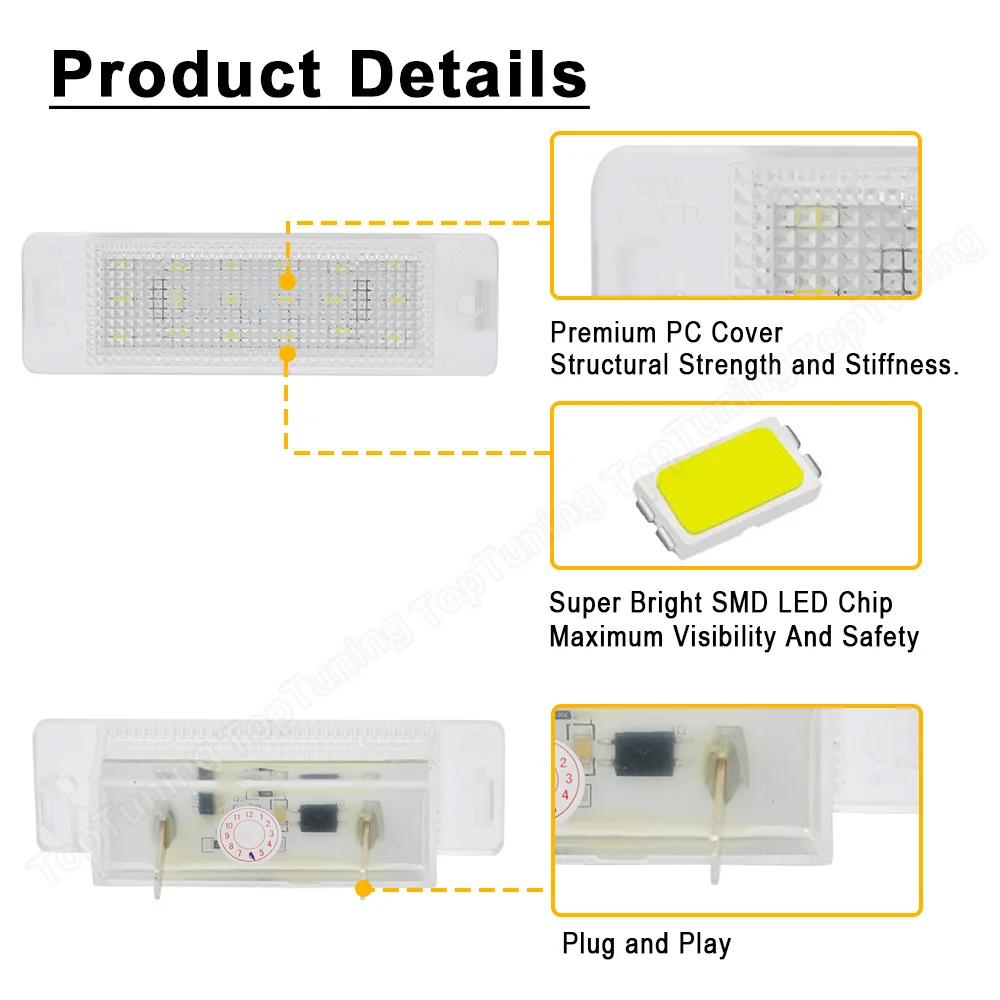 2x Kennzeichenbeleuchtung Für Opel Astra F & Calibra - LED Weiß 6000K