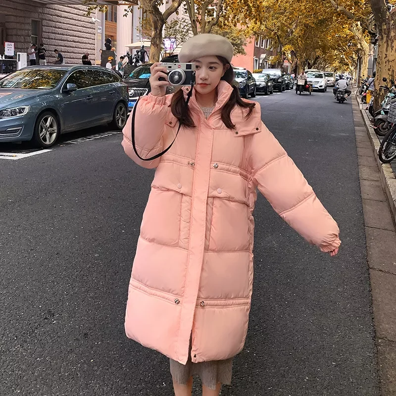 Women's Long Warm Coat Hooded Thicken Parkas Cotton Padded Long Sleeve Big Pockets Female Casual Outerwear Ladies