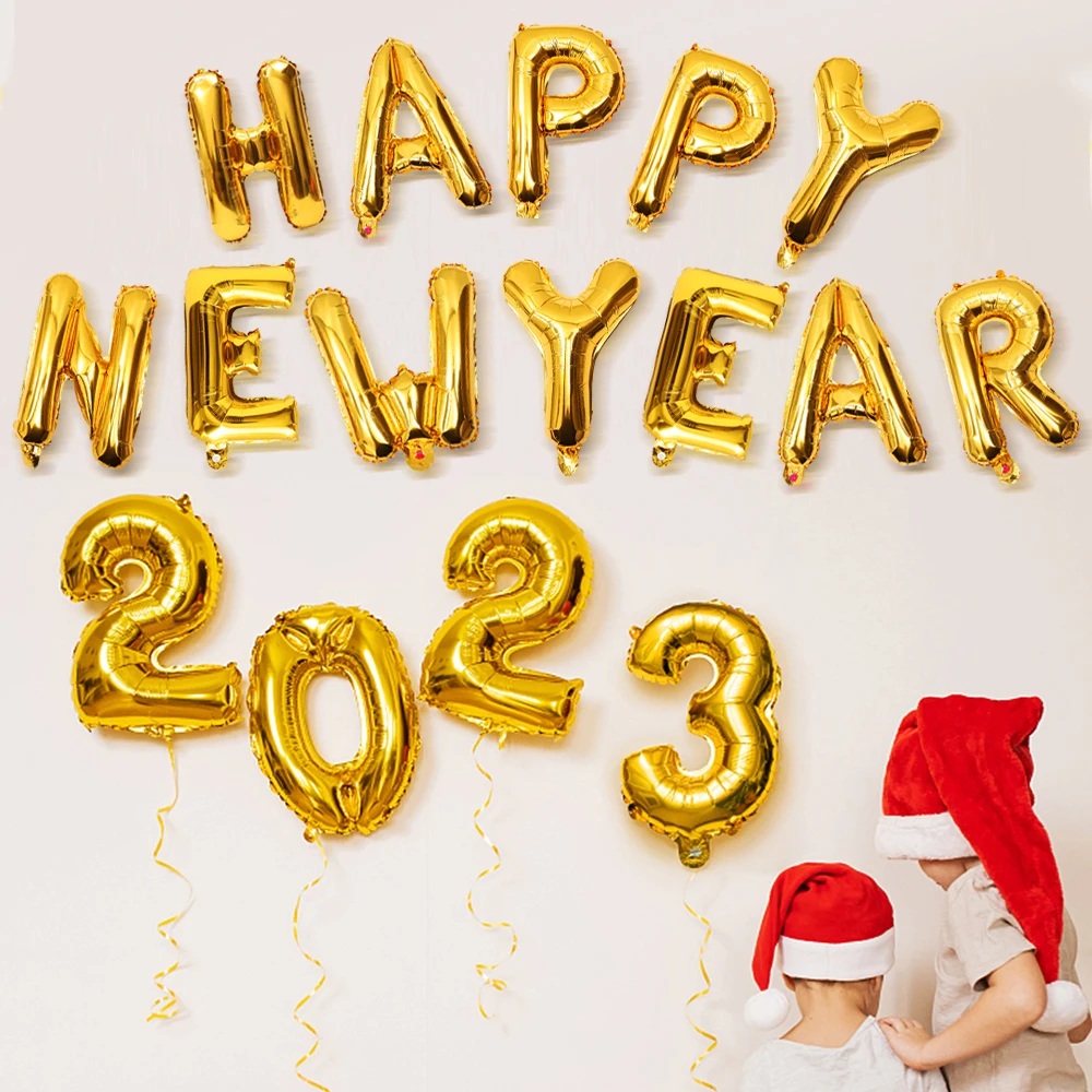 

2023 Happy New Year Aluminum Foil Balloon Alphanumeric Balloons Colorful Foil Balloons Happy New Year Party Decoration Supplies