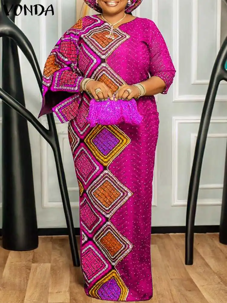 Женское длинное платье-макси с принтом V-образным вырезом и Расклешенным рукавом