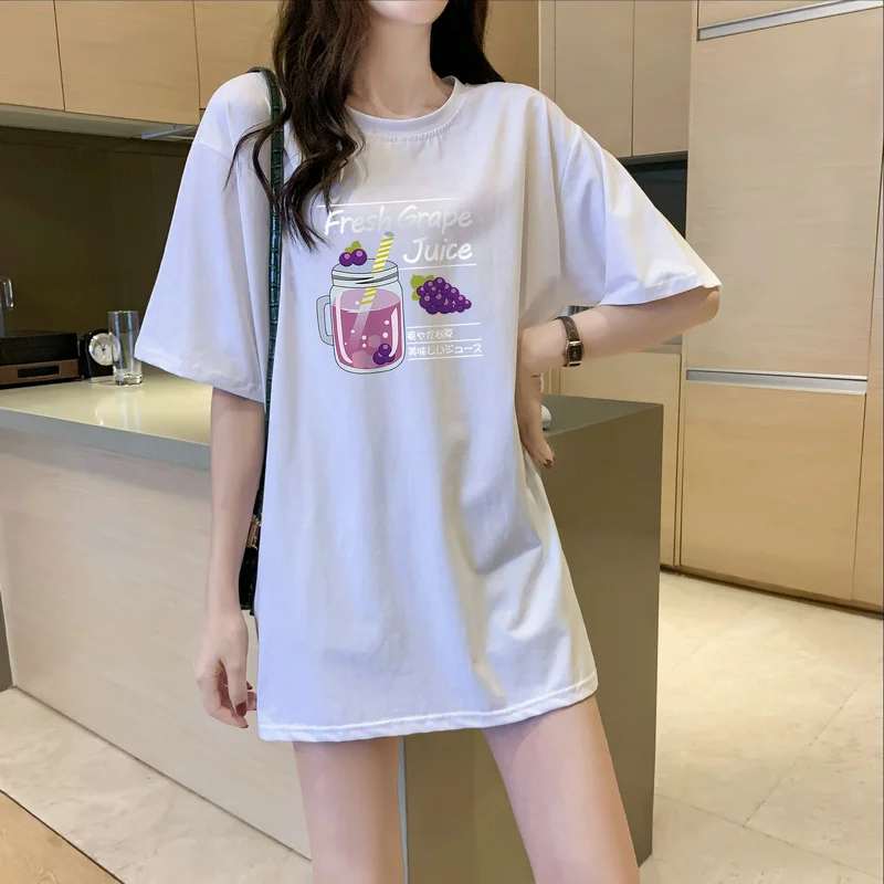 

2023 Summer Cartoon Fruit Print Women Cotton Tees Tops Camisetas Loose Casual O-neck Short Sleeve Ladies T-shirt Bluzki Damskie