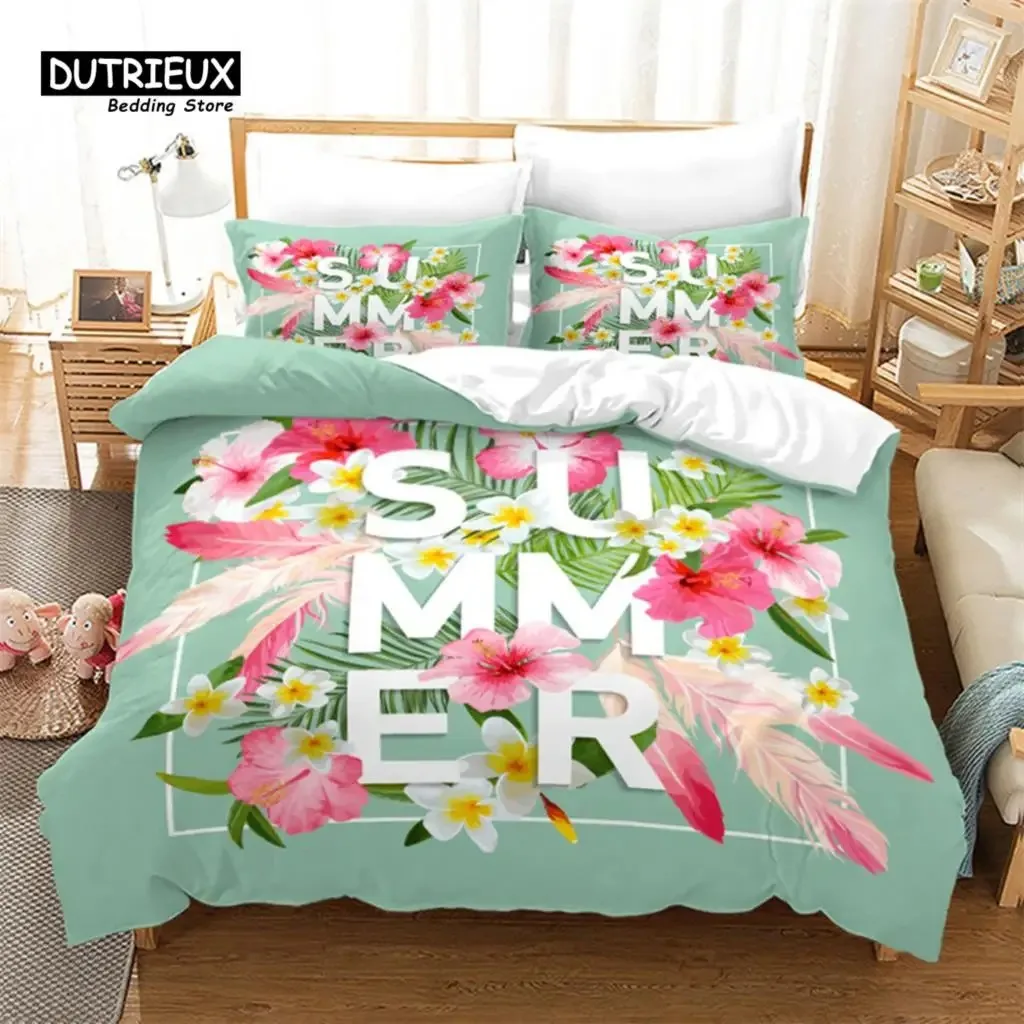 Soft Floral Duvet Cover With Pillowcases Summer Flowers 3D Print Bedding Set King Queen Size For Adults Kids Girls Teens Decor