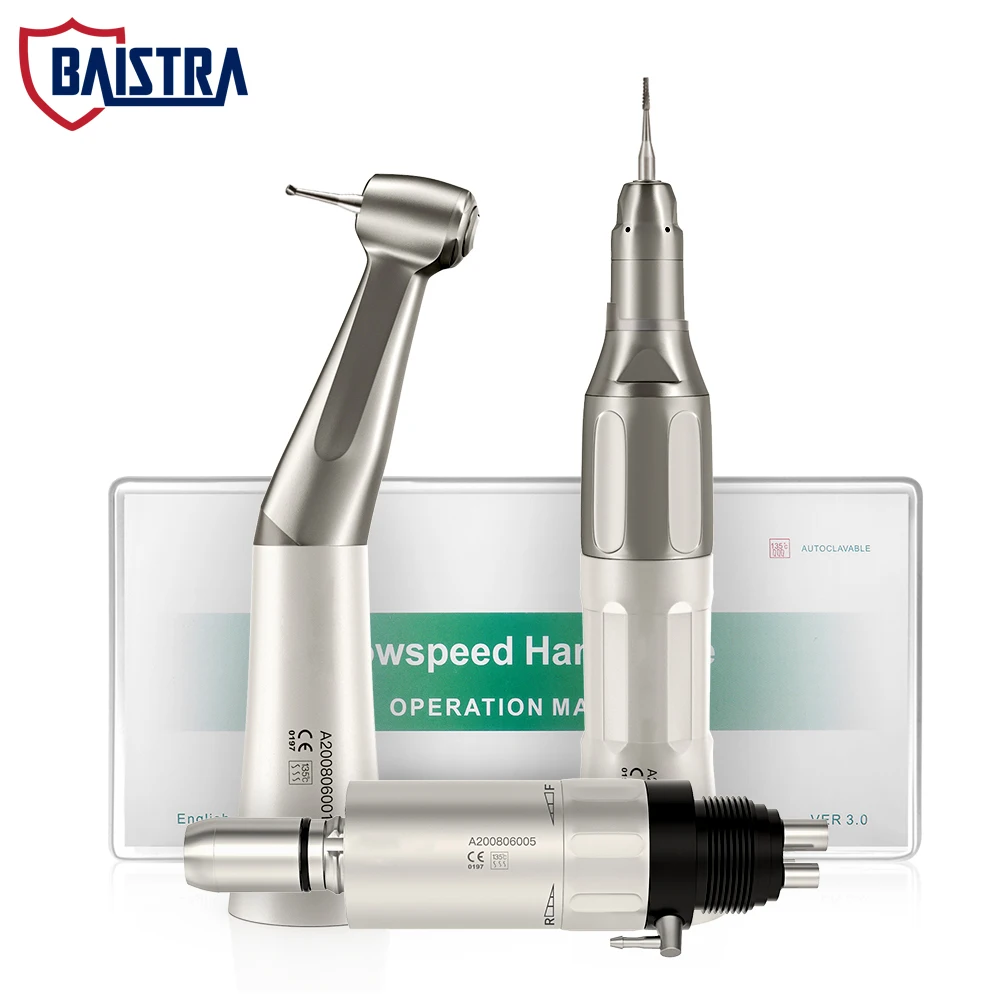 Dental Low Speed Handpiece Part Air Turbine Motor Contra Angle Straight 4/2 Holes External Water Spray Push Button Dentist Tools