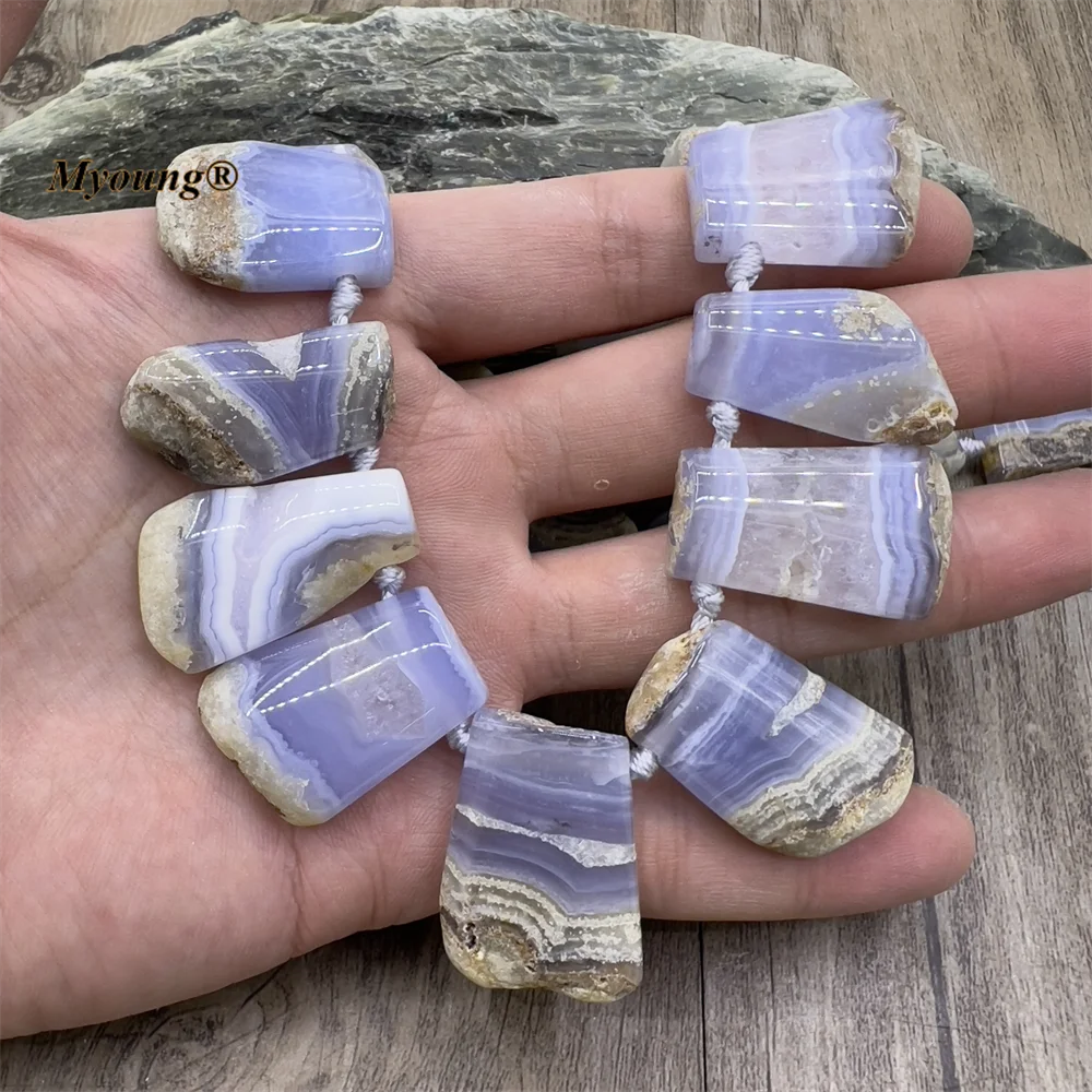 

Mix Size Sector Shape Natural Blue Lace Agates Stone Slice Necklace Pendant Beads For DIY Jewelry Making MY230404