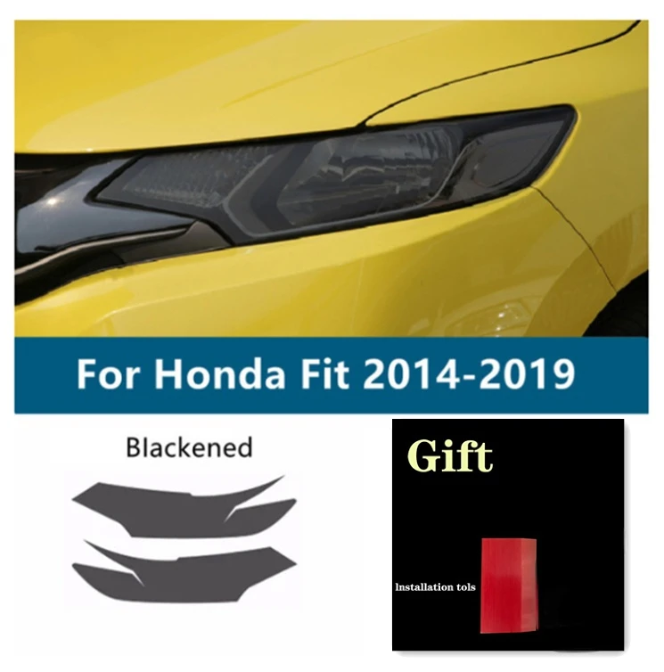 

Защитная пленка для автомобильного налобного фонаря, прозрачная защитная наклейка для Honda Fit GK Jazz 2015-2019 из ТПУ дымчатого черного цвета, аксессуары