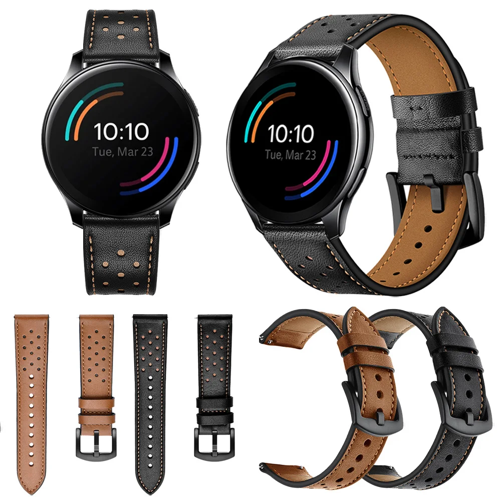 

For OnePlus Watch Band Brown / Black Genuine Leather Strap Belt Bracelet Watchband Replaceable Accessories Wriststrap