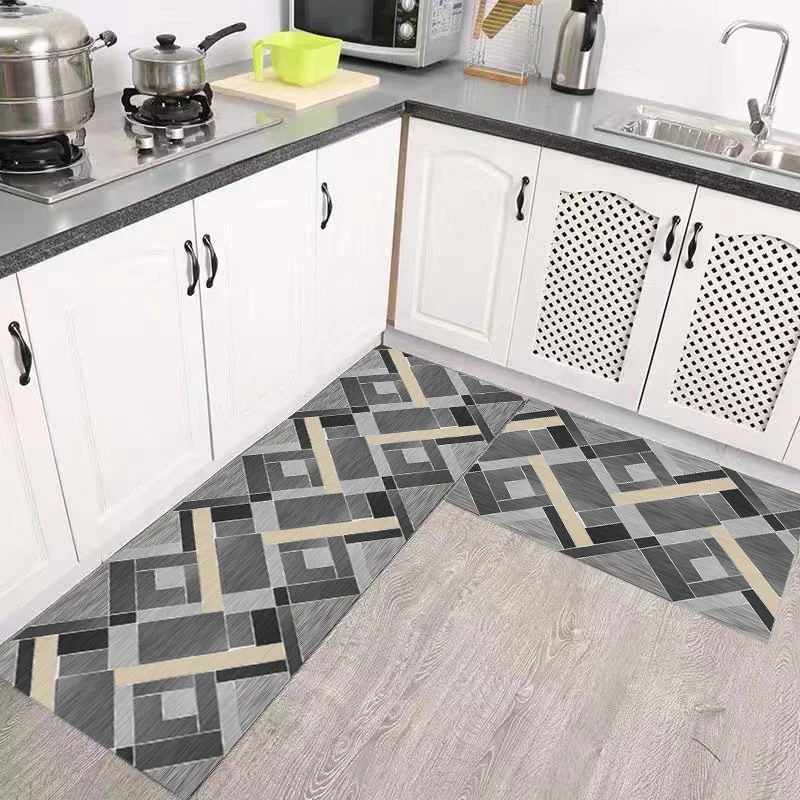 

Geometry Washable Non-slip Kitchen Carpet Green Cabinets Rug Entrance Door Floor Long Rugs Bathroom Home Decor lint-free Mat
