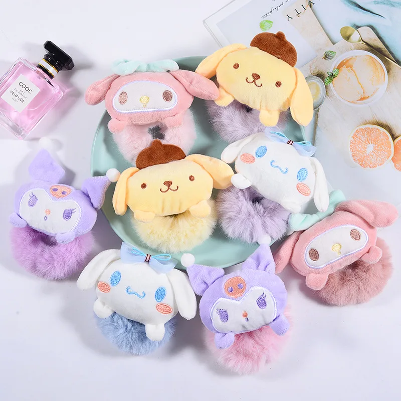 

Sanrioed аксессуары для волос Kawaii Anime Cinnamoroll резинка для волос Purin Dog Kuromi милые Мультяшные резинки для волос подарок для девочек