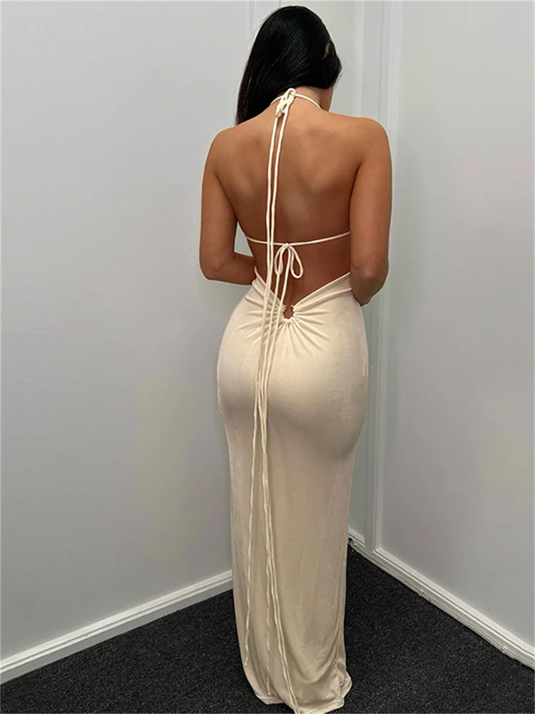 

Платье женское Плиссированное с открытой спиной, пикантный приталенный сарафан без бретелек, с V-образным вырезом, Модный повседневный наря...