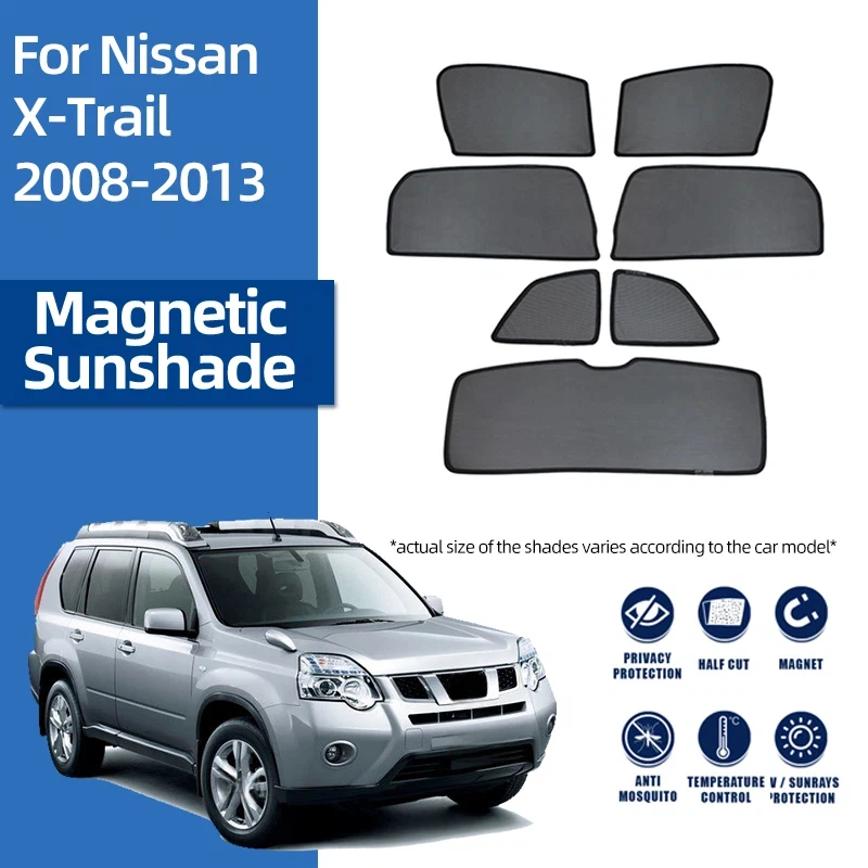 Фото Для Nissan X-TRAIL T31 2007-2014: Магнитные солнцезащитные шторки для лобового стекла и сетчатые солнцезащитные козырьки для задних боковых окон №1
