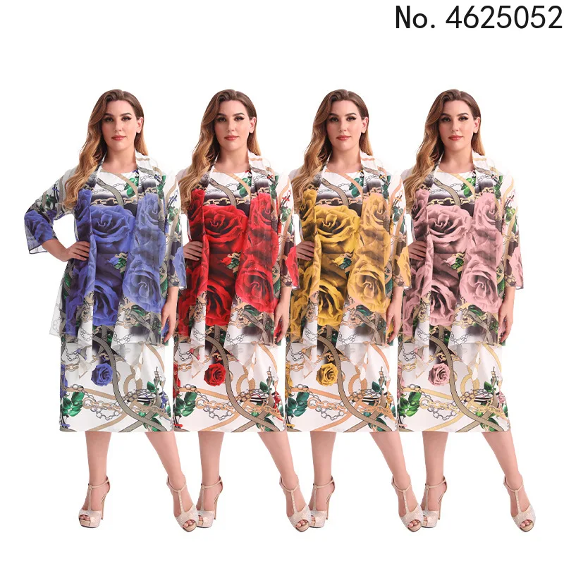 

2022 Summer Fashion African Women Polyester Printing Red Yellow Pink Blue Knee-length Dress African Dresses for Women L-4XL