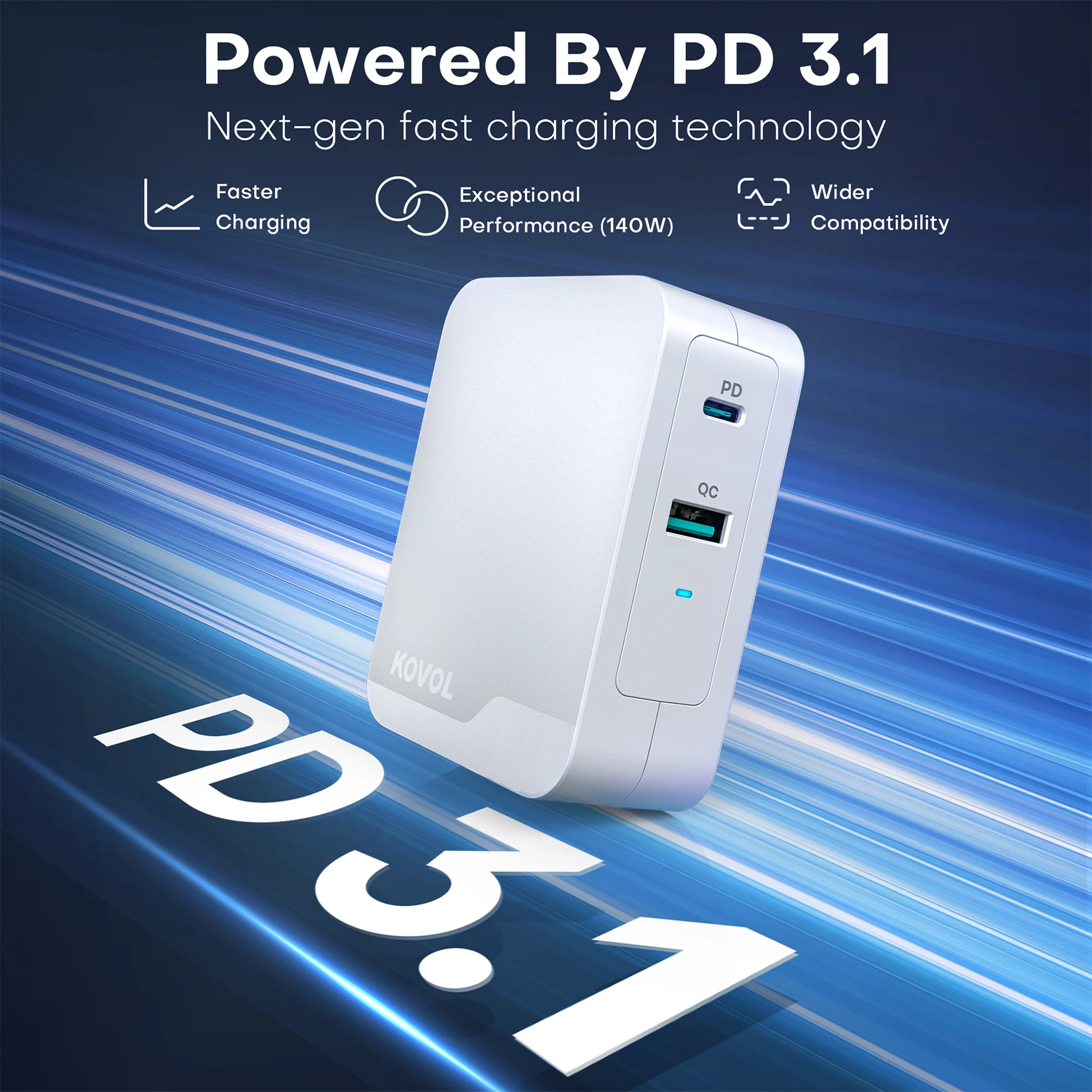 KOVOL 140W GaN3 Quick Charger 120W Type C 100W PPS USB PD 3.1 Charger Fast Charging Charger for MacBook Pro iPhone 13 Samsung