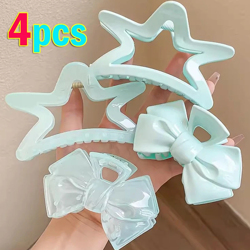 4 шт. корейские милые голубые желейные цветные заколки для волос бант звезда