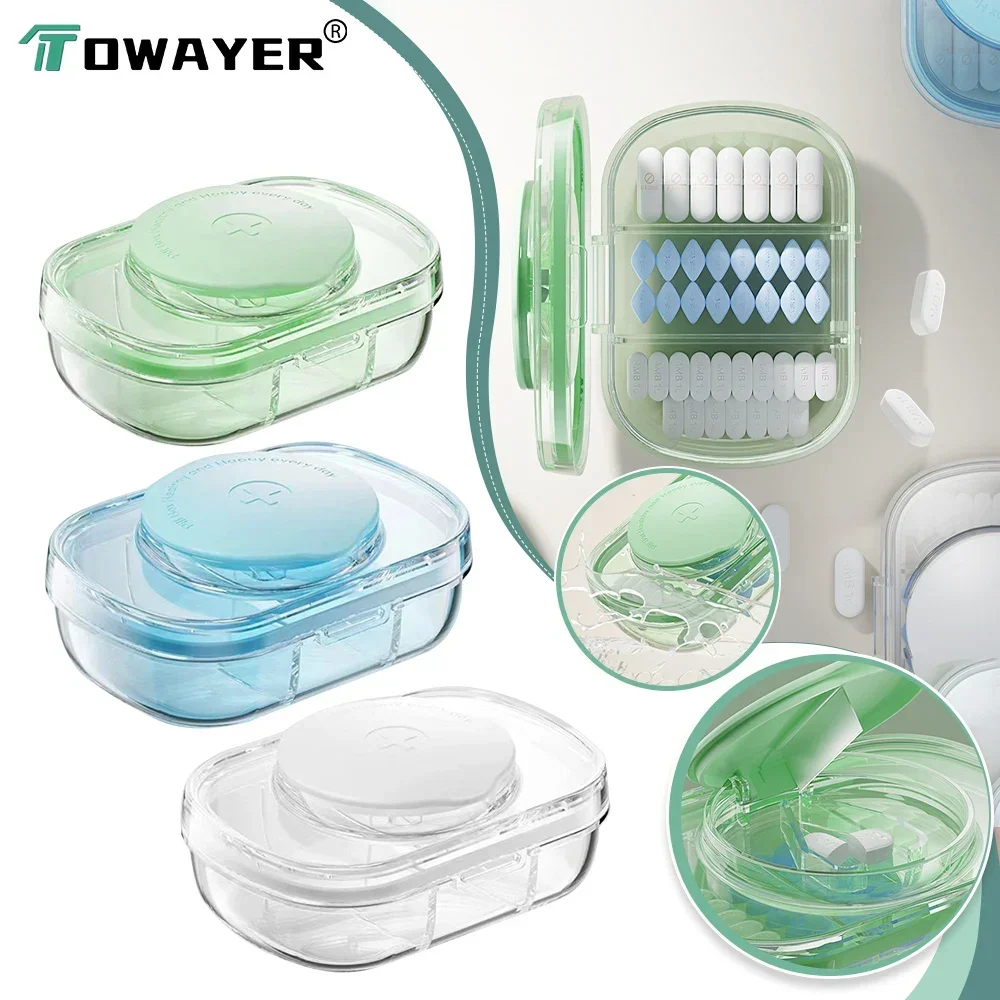 

2 In 1 Medicine Tablet Cutter Pill Storage Box Portable Splitter Drugs Tablet Medicine Dustproof Divider Organizer Pill Crusher