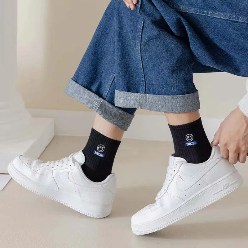 Men's Mid-Thigh Socks Sports Socks Sweat-Absorbing Long Socks Casual Simple Solid Color Smiley Socks