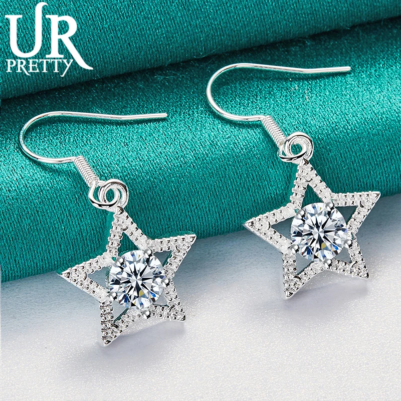 

URPRETTY 925 Sterling Silver Star Zircon Drop Earring For Women Fashion Wedding Engagement Party Charm Jewelry Gift