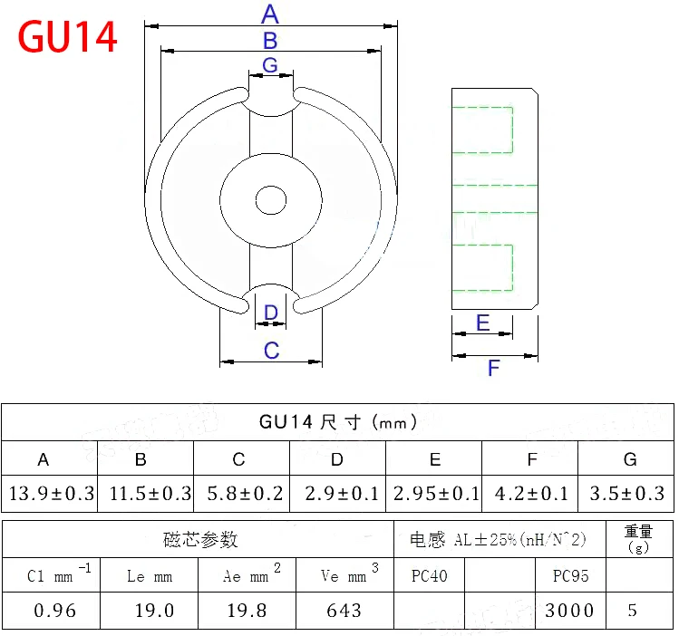

GU14/8 GU22/13 GU26/16 GU30/19 MN-ZN PC40 PC44 PC90 трансформатор, мягкий ферритовый магнитный бак типа, тороидальное кольцо, катушка, сердечник