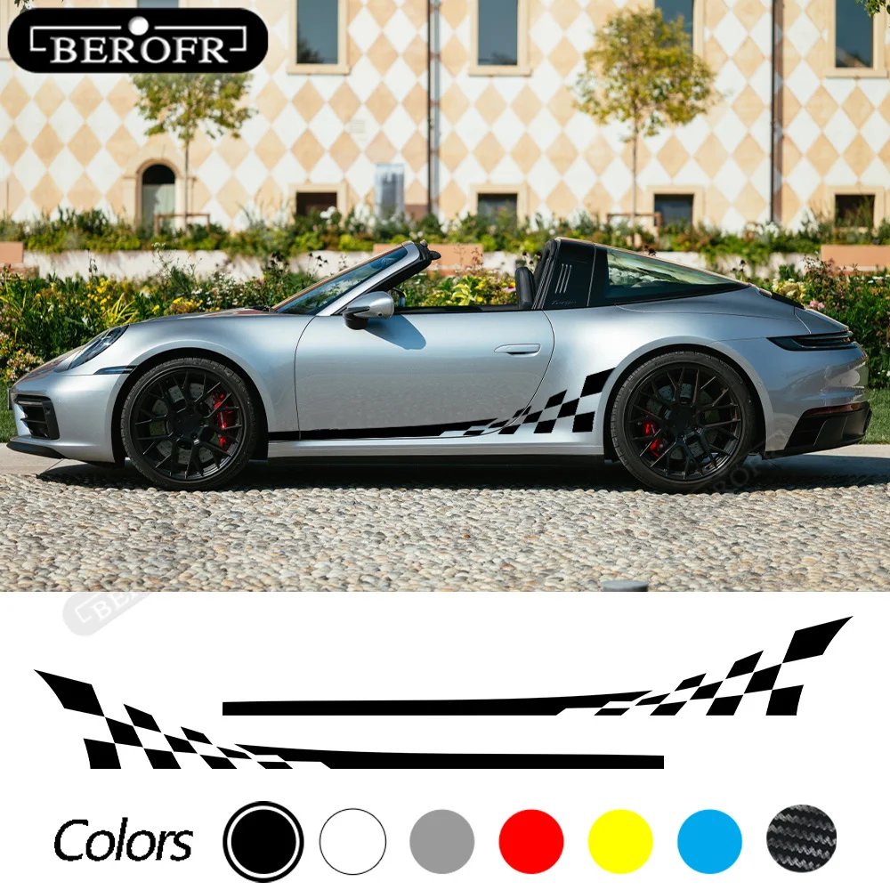 

Racing Flag Style Car Door Side Stripes Stickers Decal For Porsche 911 997 991 992 GT3 RS Turbo Carrera 4S Accessories 2 Pcs