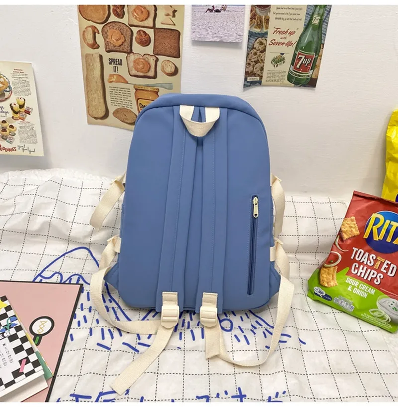 Schoolbag Korean Casual Female Junior High School Students Solid Colour Primary Colour Schoolbag Large Capacity College Students