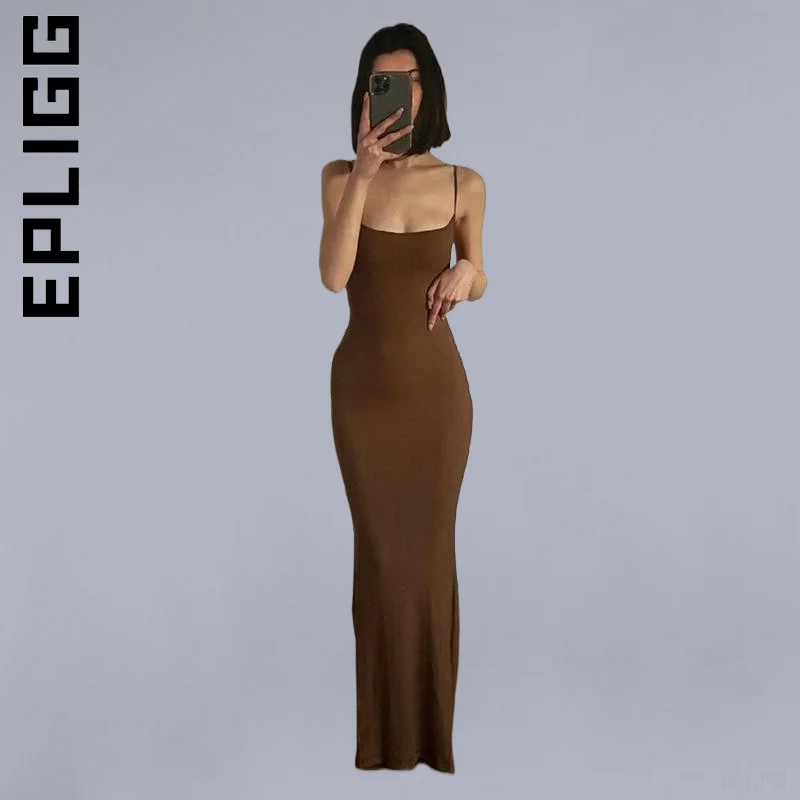 

Epligg Women New Dress Soft Strap Backless Long Maxi Dresses Slim Leisure Streetwear Popular Clothing Vestidos Female