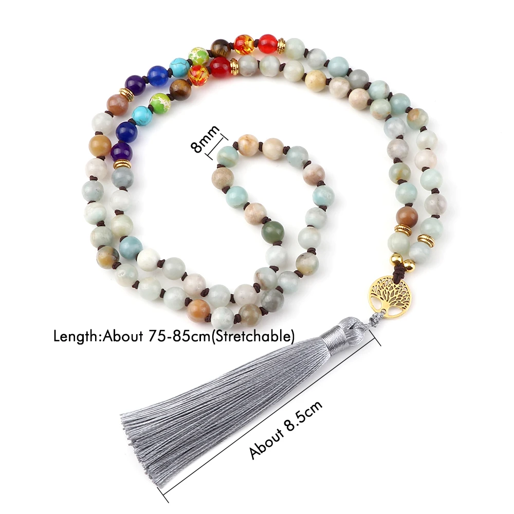7 Чакра Амазонит Ожерелье из бисера дерево жизни подвеска с кисточкой мужское