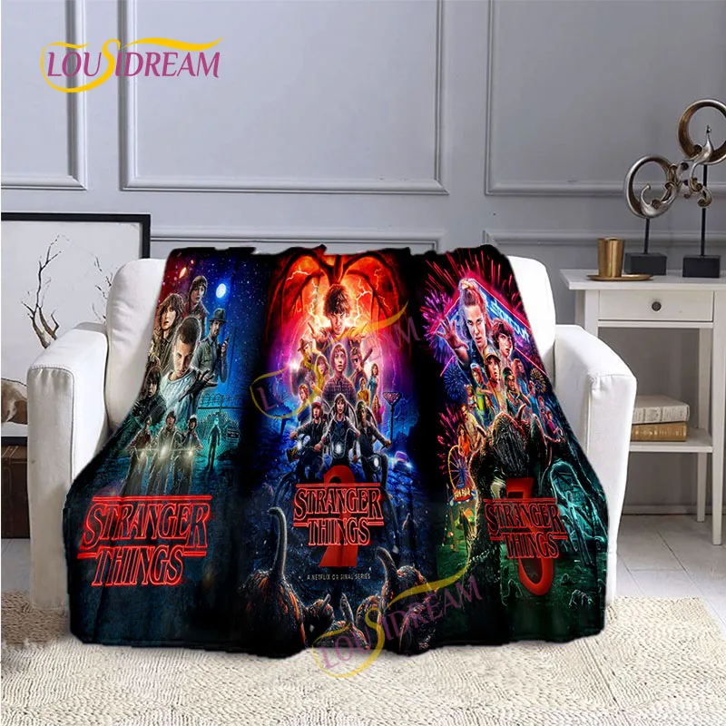 

Stranger Things Flannel Blanket Warm Cozy Lightweight sci-fi horror Blanket Home Office Travel Bed Sofa Napping Blanket.