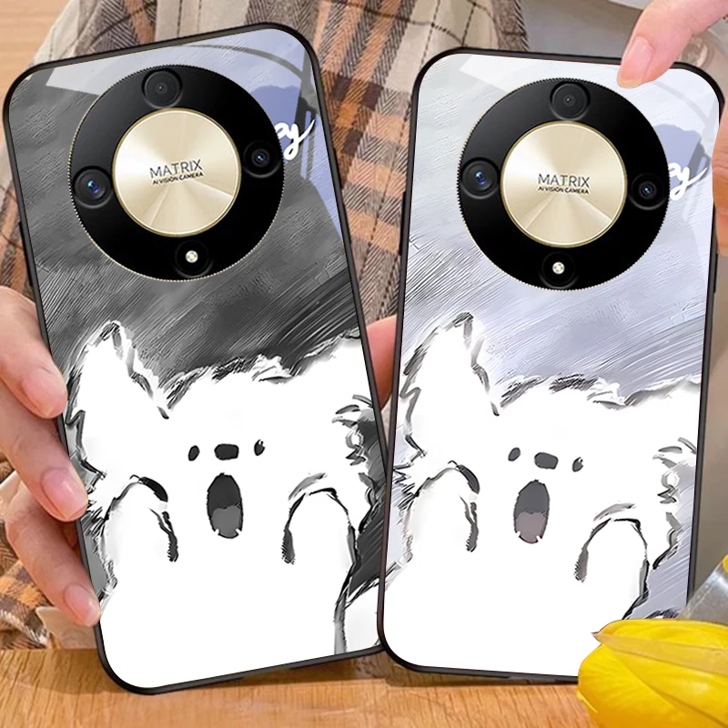 Surprised little dog For Honor Magic 6 50 70 90 Lite X7b 200 Pro nova 10 Nova 5T X6 P30 Pura Ultra tempered glass phone case
