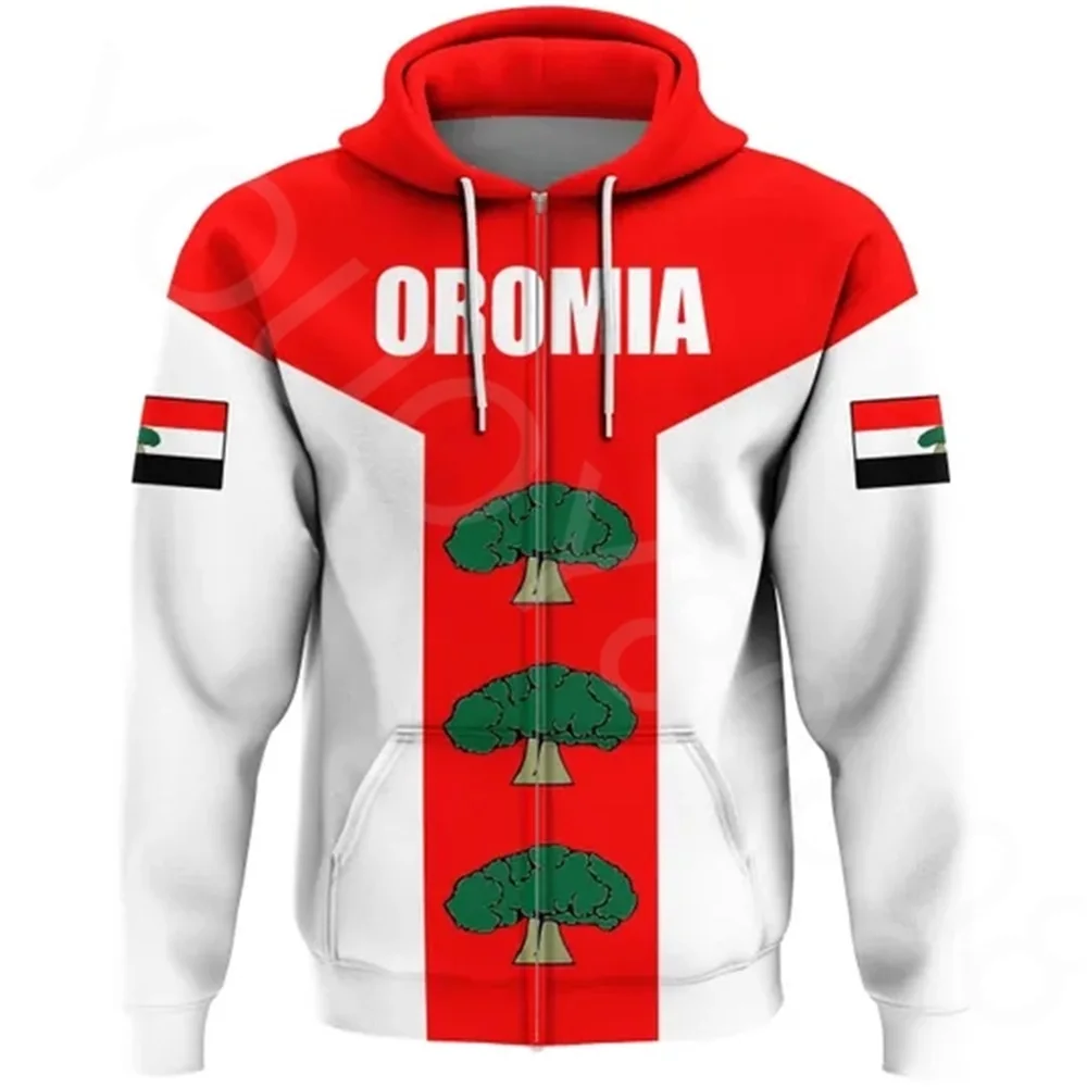 

African Region New Men's Clothing Casual Fall Winter Personalized 3D Printed Casual Oromia Flag Zip Hoodie