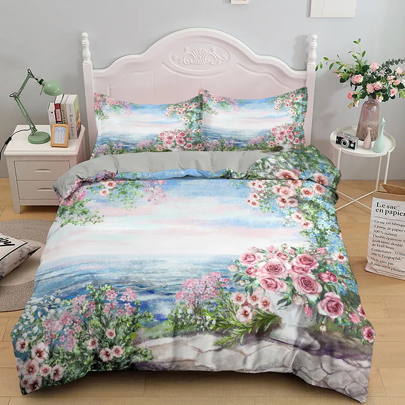 2/3 шт. Комплект постельного белья из полиэстера с рисунком пейзажа