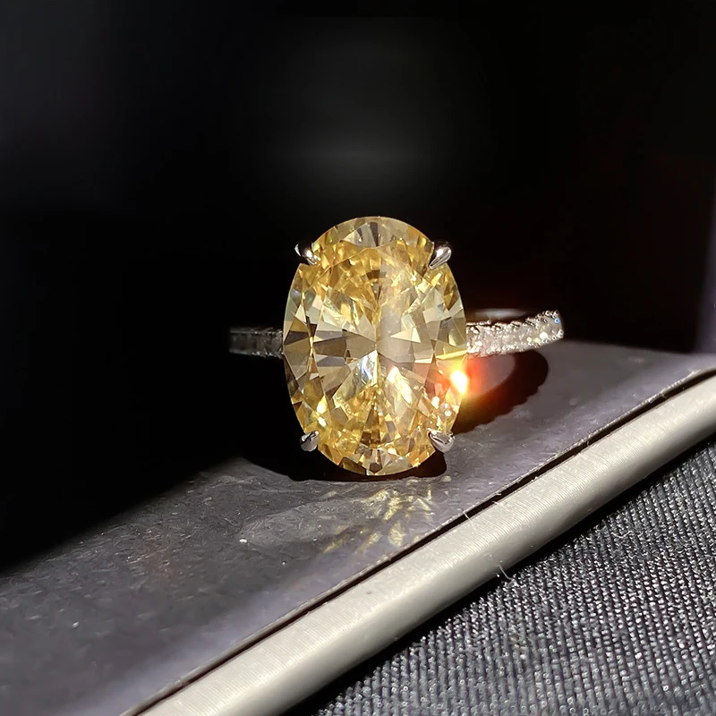 

New S925 Sterling Silver Ring Zircon Oval 9*13 Yellow Diamond White Diamond Pink Diamond Simple Radiant Cut Wedding Ring