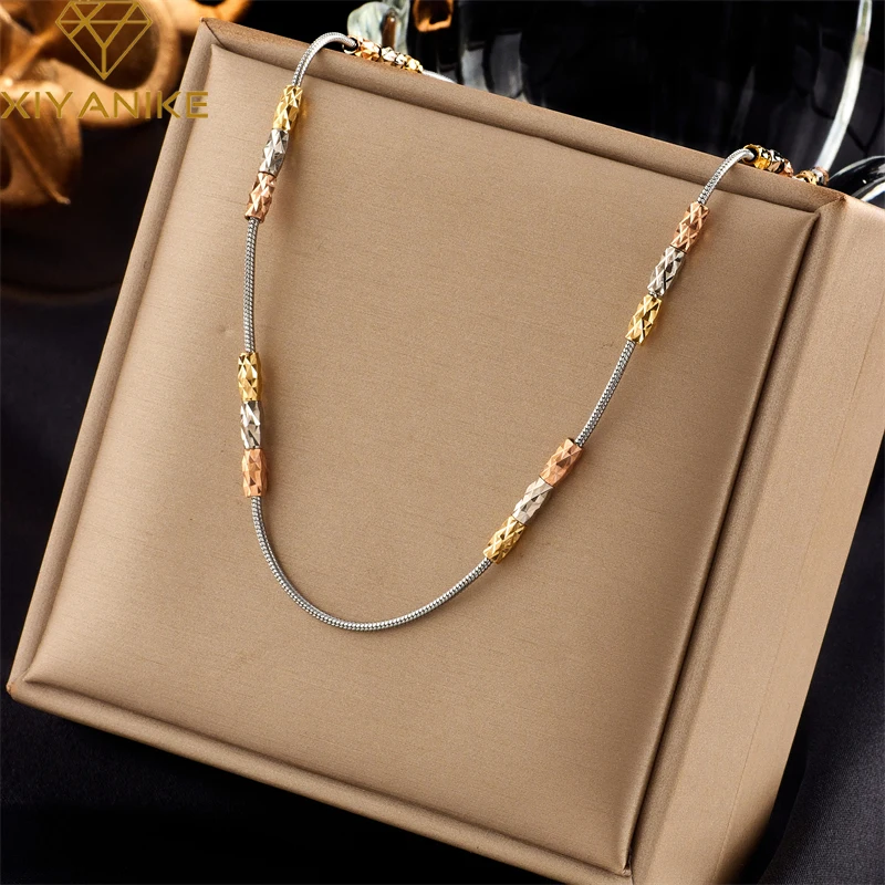 

XIYANIKE 316L Stainless Steel Necklace for Women Silver Chain Gold Beads Temperament Chic Punk Simple Creative Party Jewelry