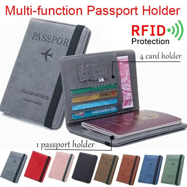 

New Women Men RFID Vintage Business Passport Covers Holder Multi-Function ID Bank Card PU Leather Wallet Case Travel Accessories