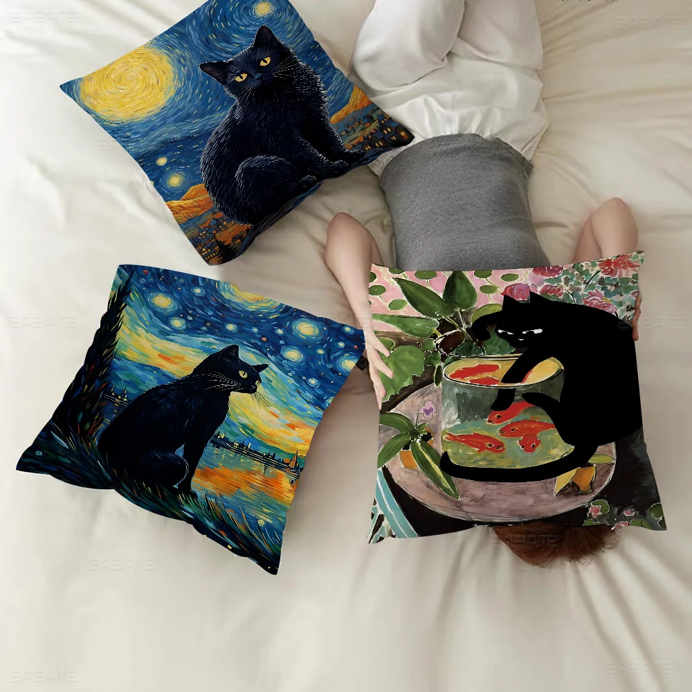 Черная кошка художественная подушка подарок украшение для дома и офиса спальня