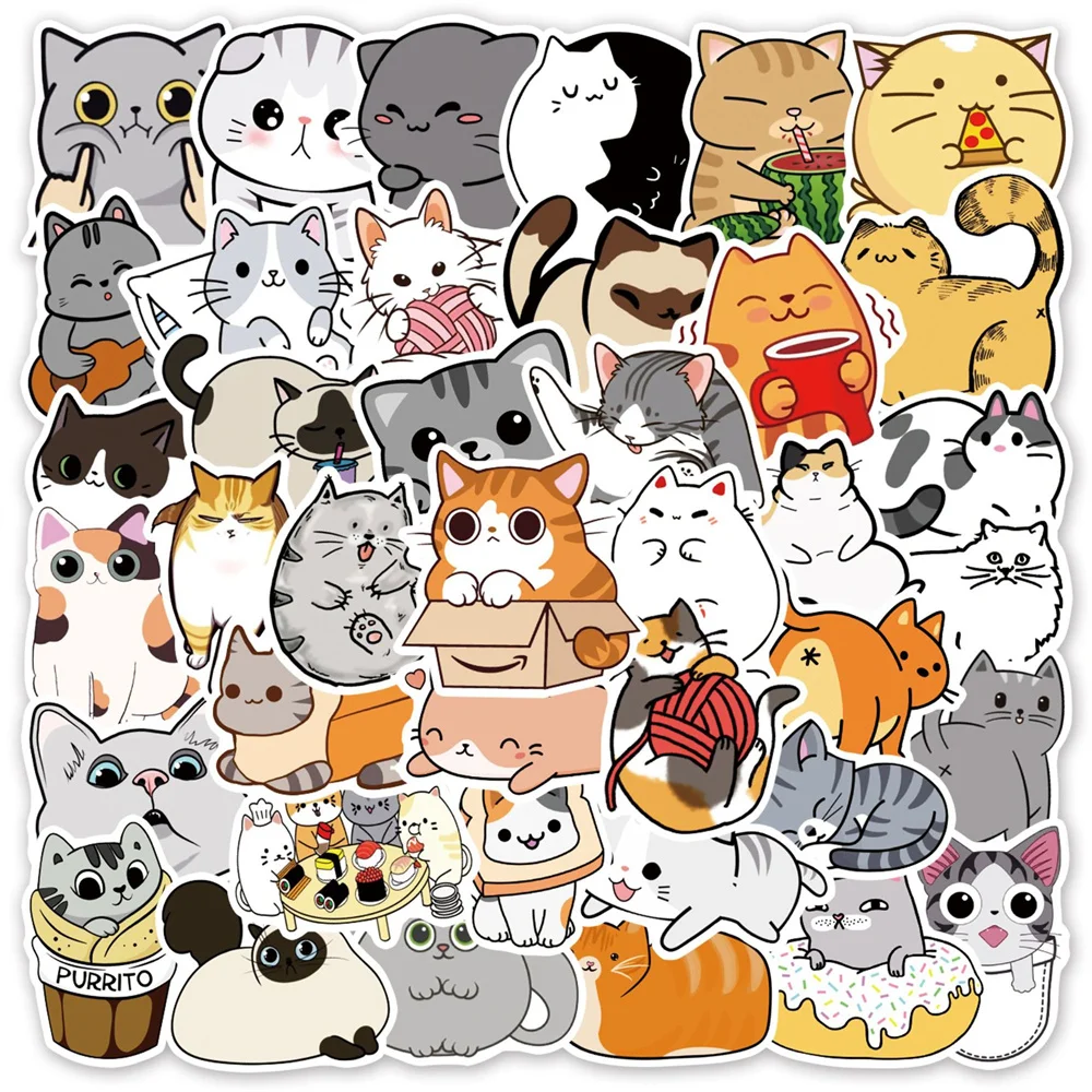 

10/30/50PCS Cute Funny Cat Personalized Graffiti Sticker Suitcase Guitar Car Computer Waterproof Refrigerator Water CupWholesale