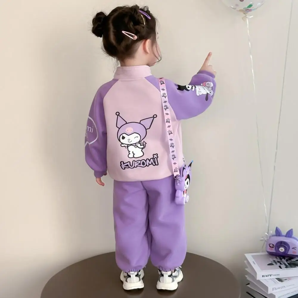 Фото Sanrio Kuromi повседневный костюм для девочек, весенне-осенний детский спортивный кардиган, топ и штаны, комплект из 2 предметов, милый свитшот на выход №3