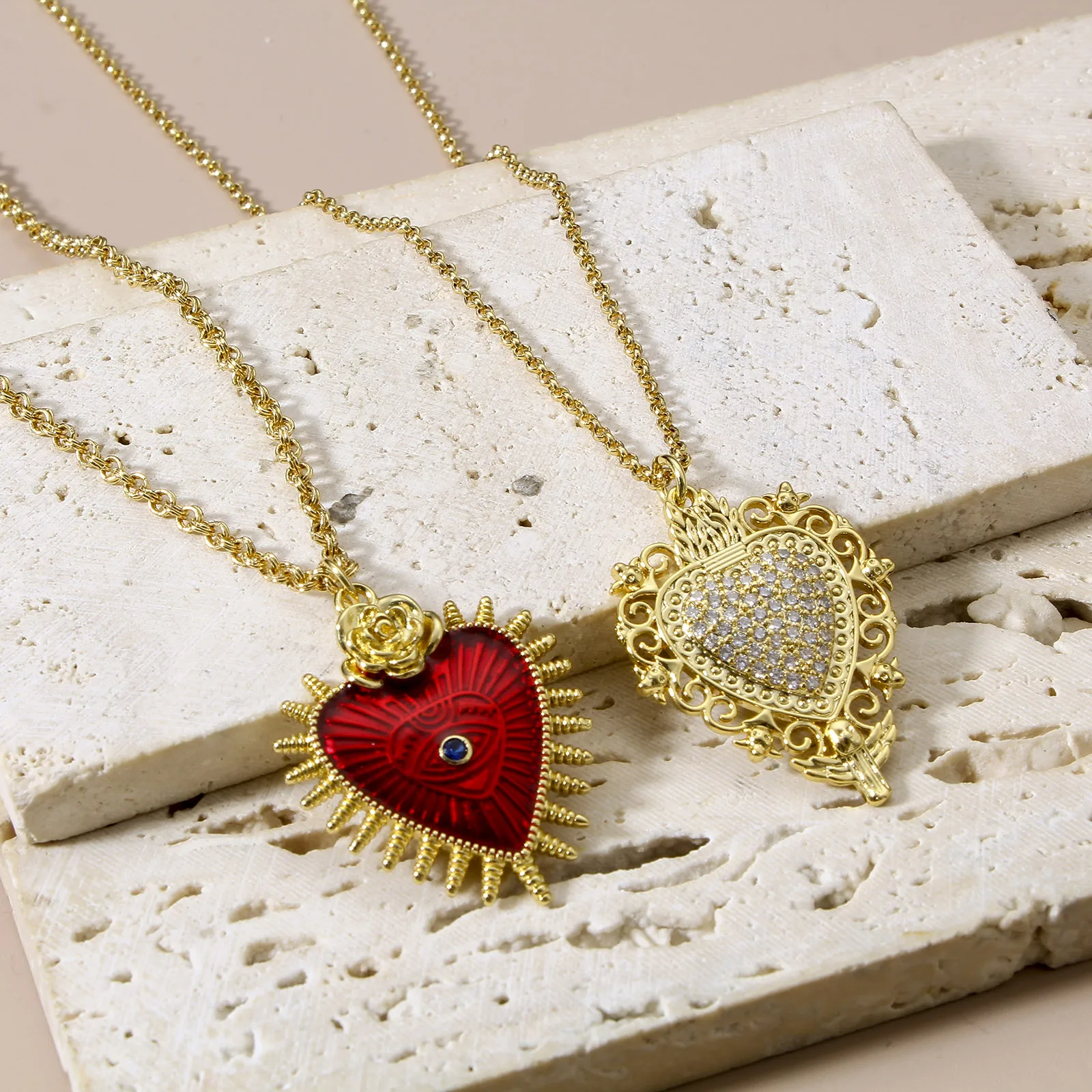 1 шт. винтажные медные Подвески золотого цвета в форме сердца Креста кулона из