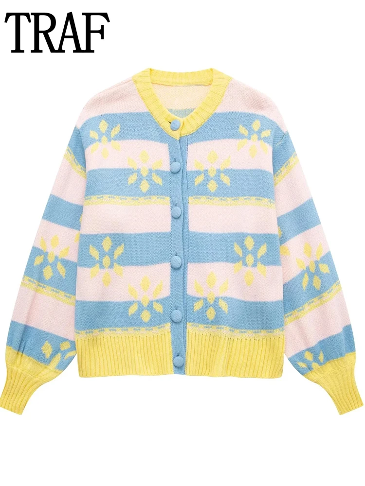 

Женский вязаный кардиган с цветочным принтом, с длинным рукавом