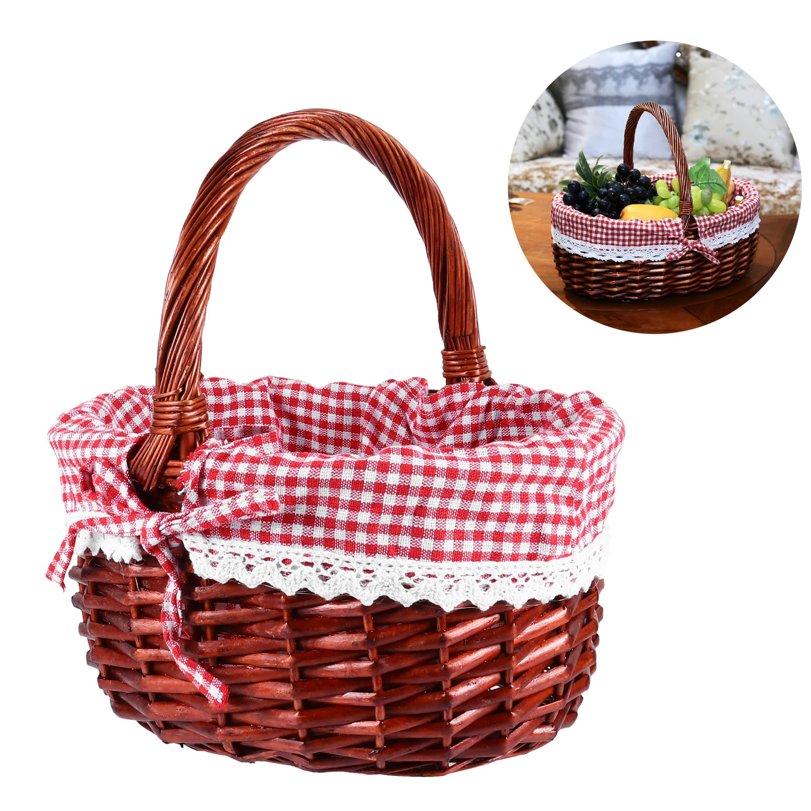 

Basket Woven Wicker Storage Picnic Flower Baskets Rattan Wedding Girl Handles Willow Rustic Wooden Decorative Fruit Gift Easter