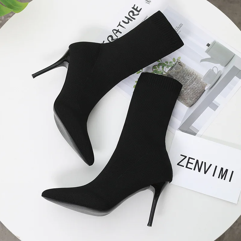 Women Stretch Boots 7cm 9cm High Heels Fetish Woman Sock Boots Stripper Sexy Heels Female Warm Winter Shoes Ladies Fashion Boots
