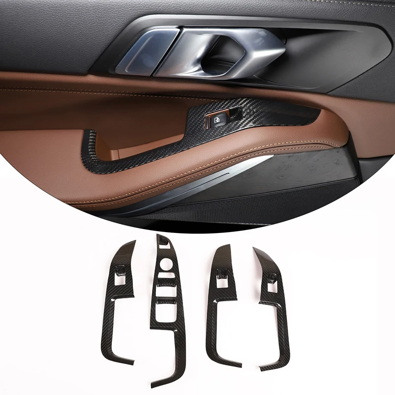 

For Bmw X5 G05 X7 G07 2019 -2021 Real Carbon Fiber Car Glass Lift Switch Button Control Panel Frame Trim Cover Interior Accessor